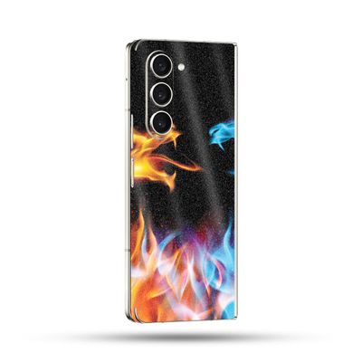 MightySkins Glossy Glitter Skin Compatible with Samsung Galaxy Z Fold 5 Full Wrap - Dueling Dragons | Protective Durable High-Gloss Glitter Finish | Easy to Apply & Change Styles | Made in The USA
