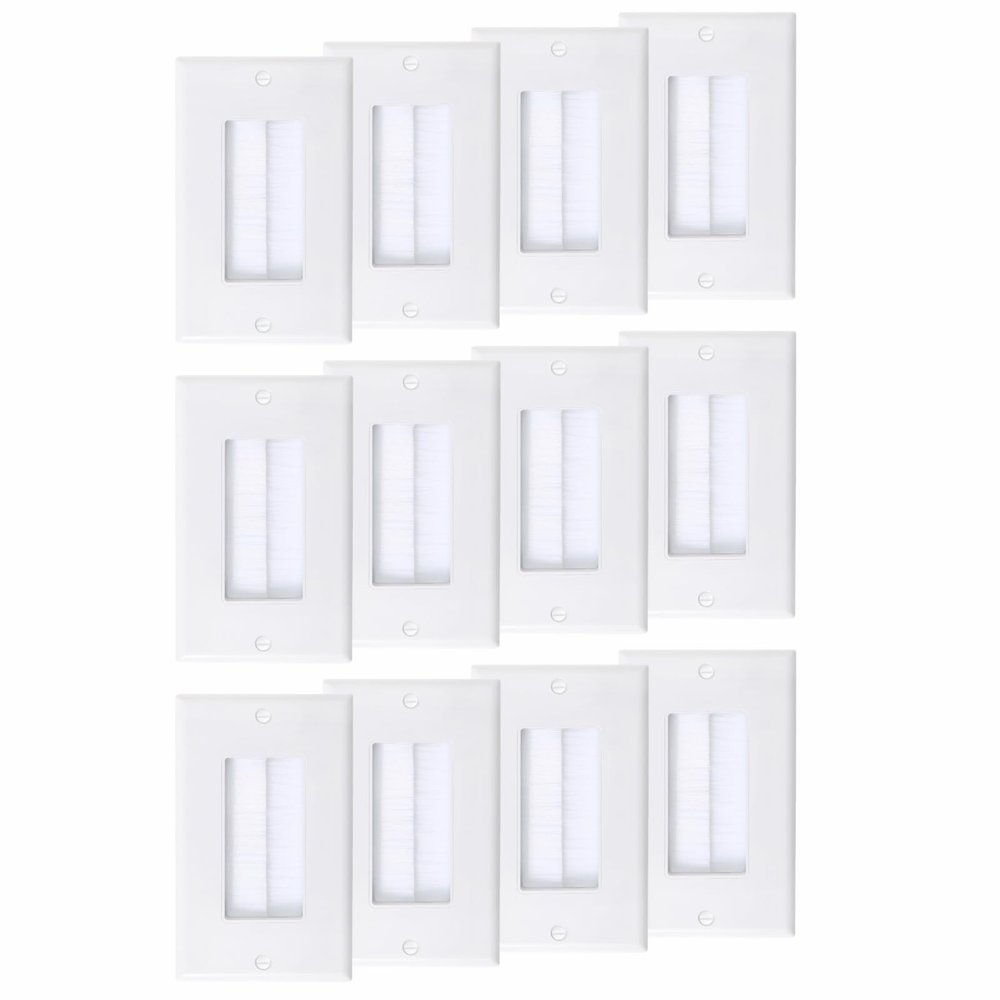 12 Pack Brush Wall Plates, Cable Pass Through Insert for Wires, In-Wall Cable Management for HDTV, HDMI, Network, Ethernet, Home Theater Speaker Systems