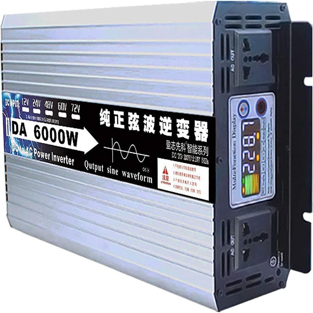 6000W/8000W Pure sine Wave Inverter DC 12V 24V 48V 60V 72V to AC110V 120V 130V Power Converter, LCD Screen Dual Socket on-Board Inverter Voltage Transformer (12Vto110V,6000W)