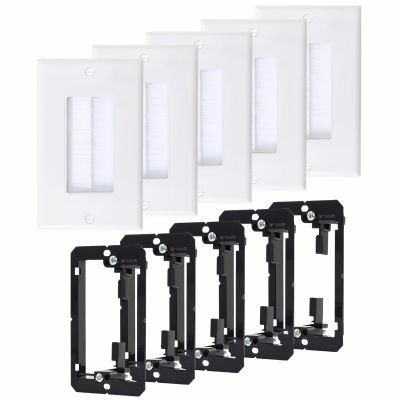 5 Pack Brush Wall Plates with Low Voltage Mounting Bracket, Cable Pass Through Insert for Wires, In-Wall Cable Management for HDTV, HDMI, Network, Ethernet, Home Theater Speaker Systems