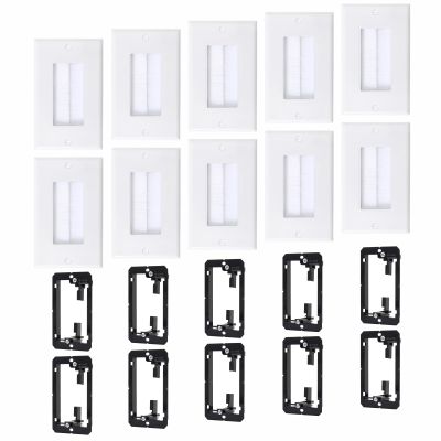 10 Pack Brush Wall Plate Cable Pass Through with Low Voltage Mounting Bracket, In-Wall Cable Management for HDTV, HDMI Network Ethernet Home Theater Speaker Systems (Single Gang White)