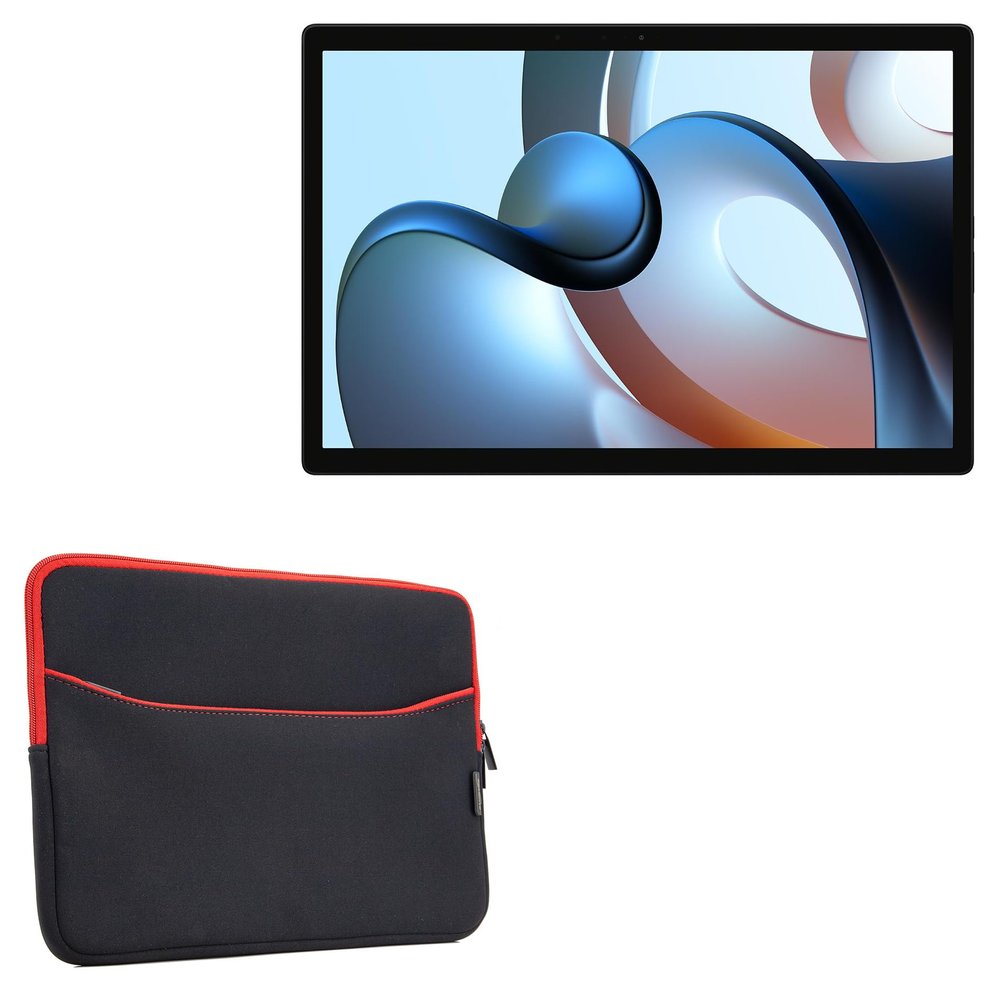BoxWave Case Compatible with Xiaomi Book S (12.4 in) - SoftSuit with Pocket, Soft Pouch Neoprene Cover Sleeve Zipper Pocket - Jet Black with Red Trim