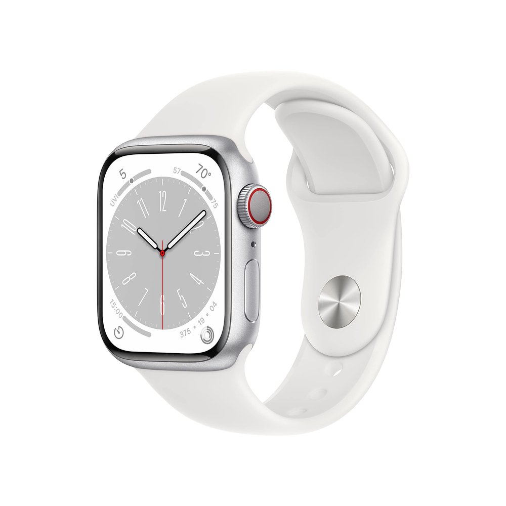 Apple Watch Series 8 (GPS + Cellular, 41mm) - Silver Aluminum Case with White Sport S/M Band (Renewed Premium)