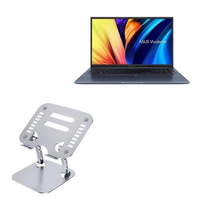 BoxWave Stand and Mount Compatible with ASUS Vivobook 17X (S1703) - Executive VersaView Laptop Stand, Ergonomic Adjustable Viewing Angle Metallic Riser - Metallic Silver