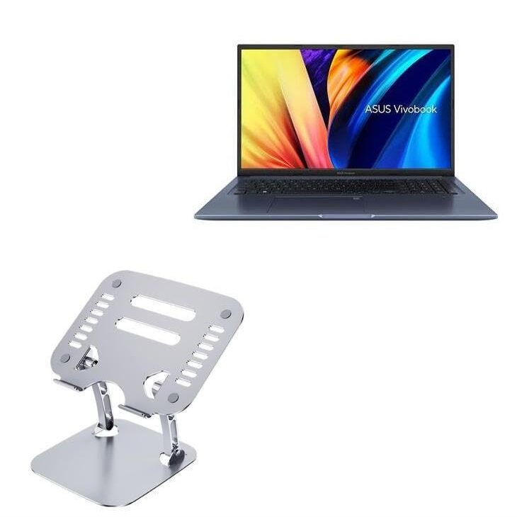 BoxWave Stand and Mount Compatible with ASUS Vivobook 17X (S1703) - Executive VersaView Laptop Stand, Ergonomic Adjustable Viewing Angle Metallic Riser - Metallic Silver