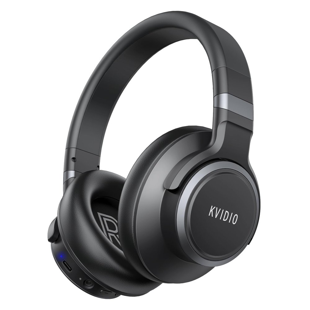 KVIDIO Active Noise Cancelling Headphones, 70 Hours Playtime Bluetooth Headphones Wireless with Microphone, Transparency Mode, Deep Bass and Hi-Fi Stereo Sound Over Ear for Travel Office