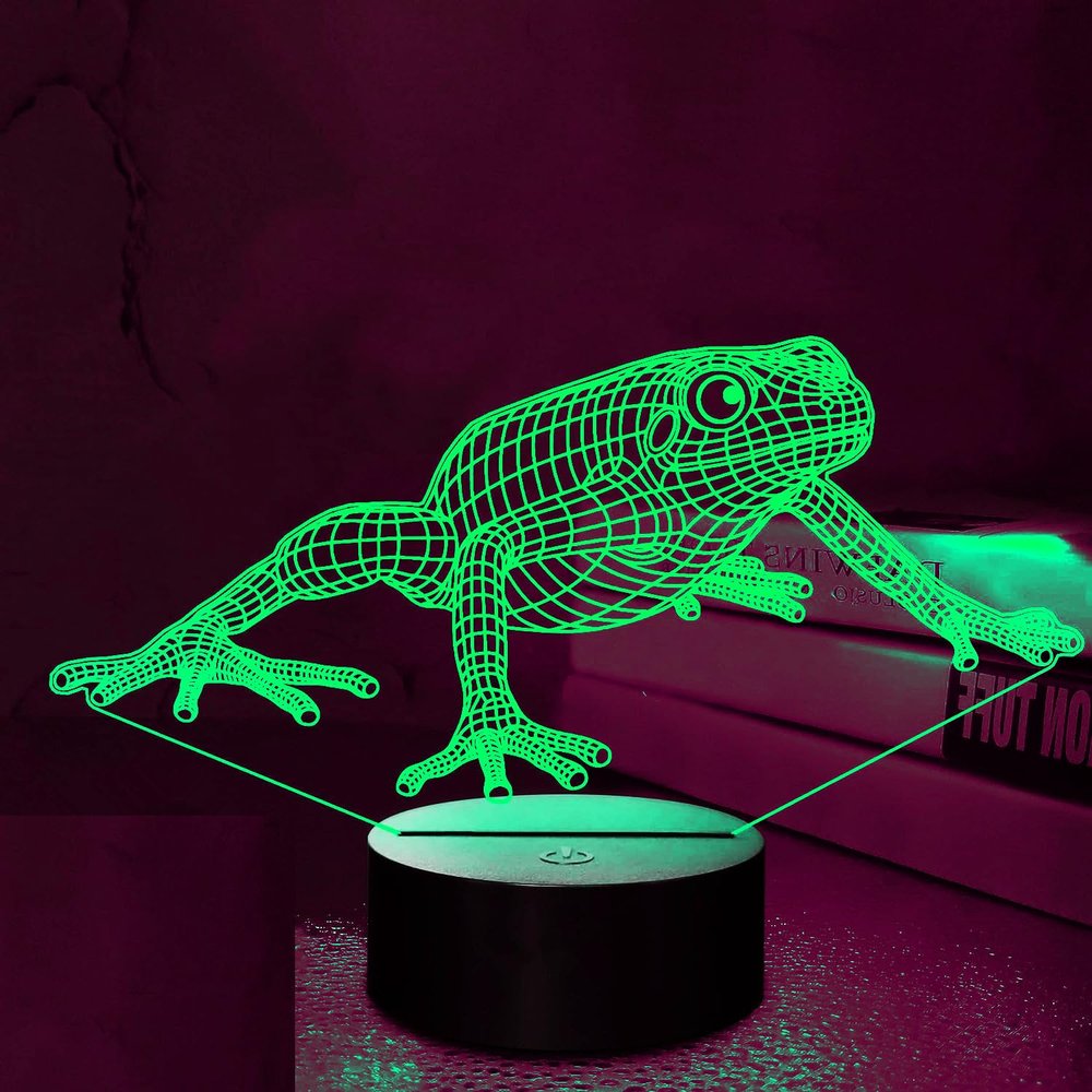 Jinnwell 3D Frog Night Light Lamp Illusion Night Light 7 Color Changing Table Desk Decoration Lamps Gift Acrylic Flat ABS Base USB Cable Toy