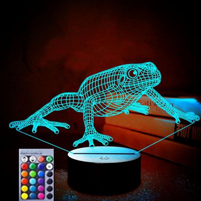 Jinnwell 3D Frog Night Light Lamp Illusion Night Light 16 Color Changing Table Desk Decoration Lamps Gift Acrylic Flat ABS Base USB Cable Toy