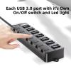 VEMONT 7-Port USB 3.0 Hub (Equipped with a 4-Foot Data Cable, Individual Switch, and Indicator Light, it Supports Data Transfer speeds of up to 5Gbps) Suitable for Desktop Computers and laptops. view 3