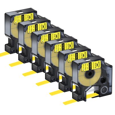 KCMYTONER 6PK Compatible for Dymo Rhino 18056 A18056 Black on Yellow 12mm 1/2 inch Industrial Heat Shrink Tubes Label for Rhino 1000 3000 4200 5000 5200 6000 3M Label Maker Refills