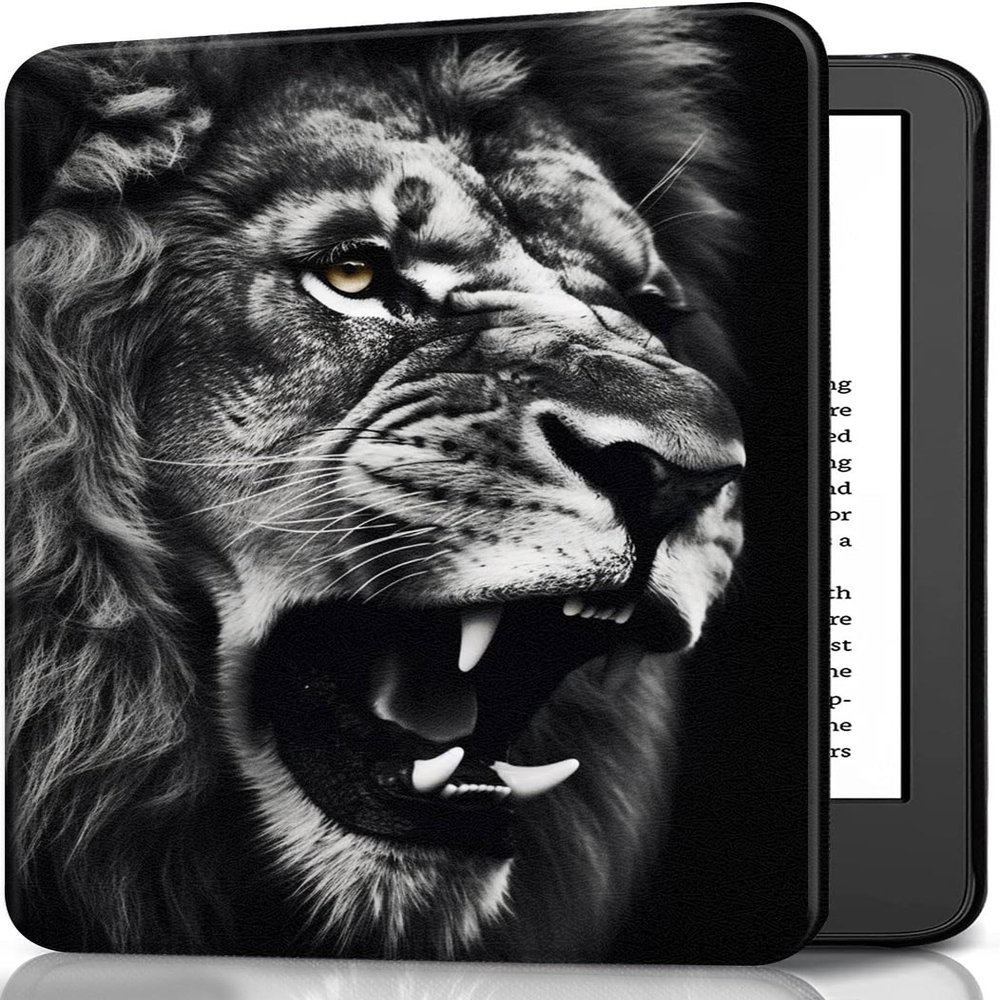 Case for 6 Inch Kindle 2024 and 2022 Releases (11th Generation), PU Leather Slim Folio Stand Smart Cover with Auto Wake/Sleep, Durable Protection, Lion