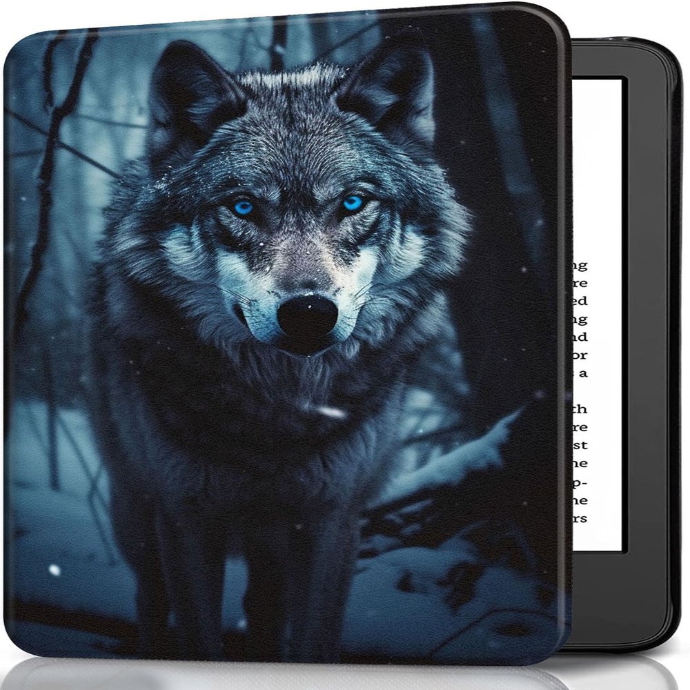 Case for 6 Inch Kindle 2024 and 2022 Releases (11th Generation), PU Leather Slim Folio Stand Smart Cover with Auto Wake/Sleep, Durable Protection, Spiritual Wolf