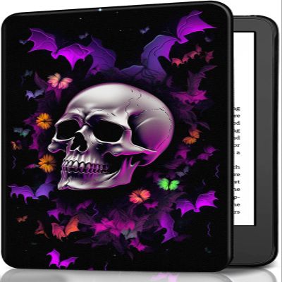 Case for 6 Inch Kindle 2024 and 2022 Releases (11th Generation), PU Leather Slim Folio Stand Smart Cover with Auto Wake/Sleep, Durable Protection, Bat Skull