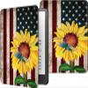 Case for 6.8" Kindle Paperwhite (11th Generation-2021) and Kindle Paperwhite Signature Edition, Multiple Angle, PU Leather Slim Folio Stand Smart Cover with Auto Wake/Sleep, Flag Sunflower view 1