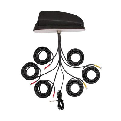 Ventev Multiband 5-in-1 Omnidirectional Sharkfin Antenna with 2 Ports 617-6000 MHz, 2 Ports 2.4/5 GHz, 1 Port GNSS, and 1 Port Whip