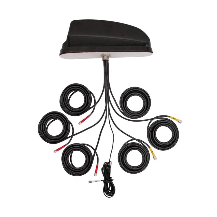 Ventev Multiband 5-in-1 Omnidirectional Sharkfin Antenna with 2 Ports 617-6000 MHz, 2 Ports 2.4/5 GHz, 1 Port GNSS, and 1 Port Whip