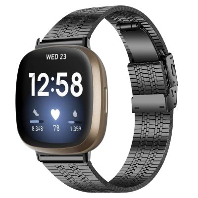 Wristband Compatible with Fitbit Versa 4/Sense 2,EXENXA Men Metal Replacement Band Stainless Steel Wrist Watch Strap Compatible with Fitbit Versa 4/Sense 2 - Black