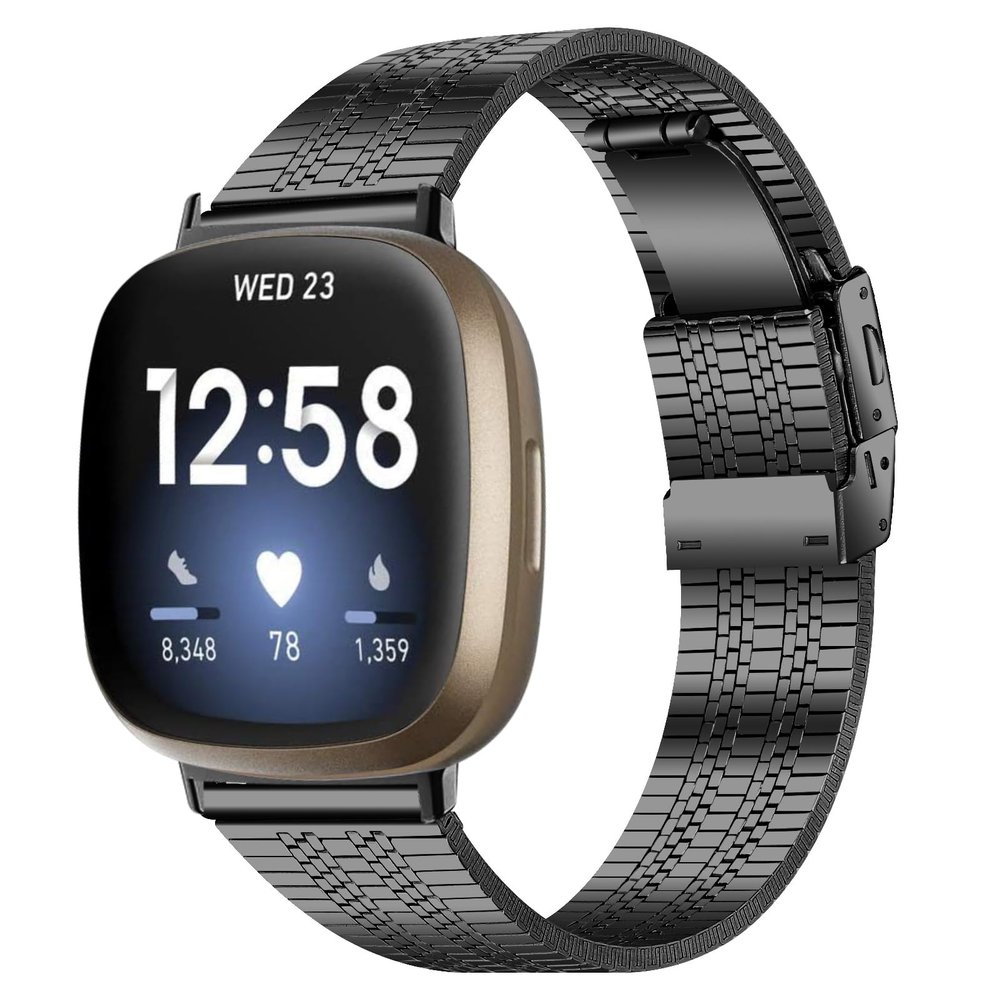 Wristband Compatible with Fitbit Versa 4/Sense 2,EXENXA Men Metal Replacement Band Stainless Steel Wrist Watch Strap Compatible with Fitbit Versa 4/Sense 2 - Black
