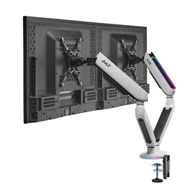AVLT Dual 27-43 RGB Gaming Monitor Arm Desk Mount Built-in 20 Lighting Modes Touch Button Control Fits Flat/Curved/Ultrawide Screen Height Swivel Tilt Rotation Adjustable Stand -White
