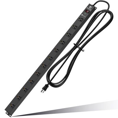 12 Outlet Surge Protector Metal Power Strip, 1800J Mountable Power Outlet, Heavy Duty Workshop Metal Power Strip for Commercial, Industrial, School and Home,15A 125V 1875W (6FT)