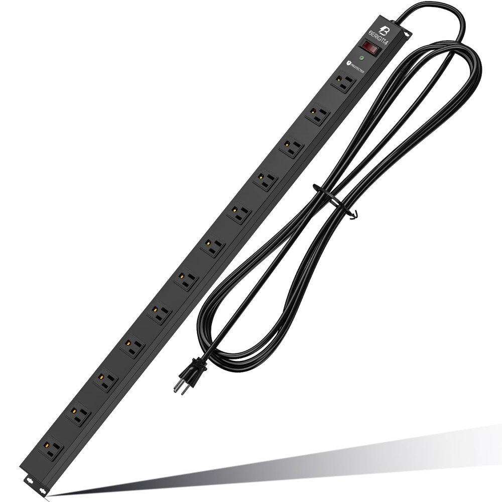 12 Outlet Surge Protector Metal Power Strip, 1800J Mountable Power Outlet, Heavy Duty Workshop Metal Power Strip for Commercial, Industrial, School and Home,15A 125V 1875W (6FT)