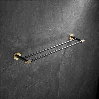 Gold and Black Towel Bar Wall-Mounted Stainless Steel Towel Rail Bathroom Accessories Sets Paper Holder Towel Ring Toilet Brush,Double Pole