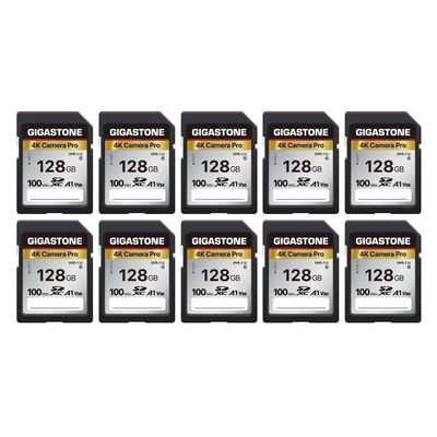 5-Years Data Recovery GIGASTONE 128GB SD Card 10-Pack, 4K Camera Pro, A1 V30 SDXC Memory Card 4K UHD Video Compatible with Canon Digital Camera, with 10 Mini Cases