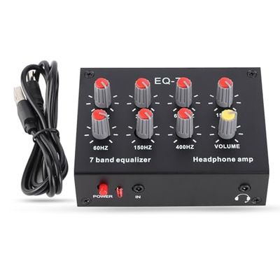 7 Band Sound Equalizer, DC5V-12V Output Input 12dB High Bass Adjustment Aluminum Alloy Dual Channel Digital Equalizer
