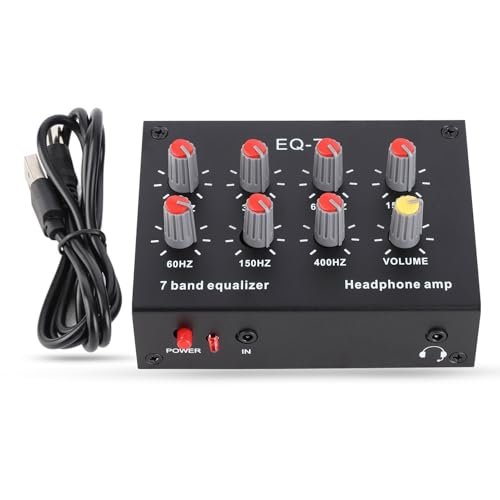 7 Band Sound Equalizer, DC5V-12V Output Input 12dB High Bass Adjustment Aluminum Alloy Dual Channel Digital Equalizer