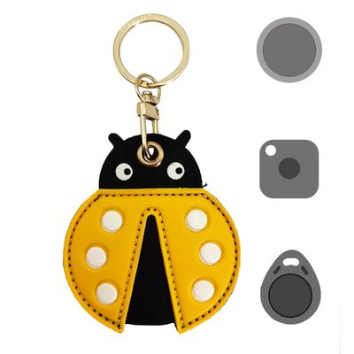 Cute Tile Mate Holder, Universal Case Fit for AirTag, eufy SmartTrack Link, Key Fob, Leather Smart Tag Case with Key Rings (Ladybug)