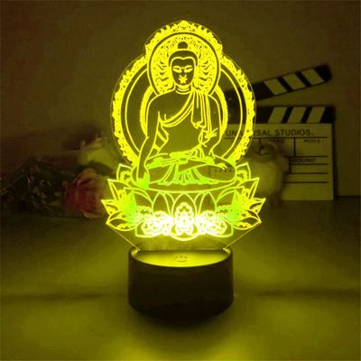 Jinnwell 3D Buddha Night Light Lamp Illusion 7 Color Changing Touch Switch Table Desk Decoration Lamps Acrylic Flat ABS Base USB Cable Birthday Gift Toys