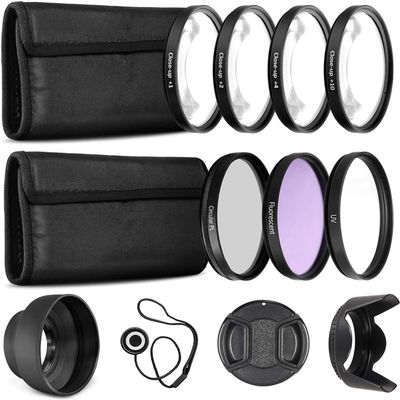 52mm Professional Filter Bundle for Lenses with a 52mm Filter Size - Includes 7 Filters (UV, CPL, FL-D, 1, 2, 4, 10 Macro Close-Up Filters), Lens Hoods, & More (52MM)