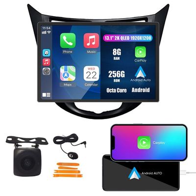 Kunfine Car CarPlay Android Auto Navigation Stereo GPS Radio Display 13.1" QLED Touchscreen Headunit Tablet Media Player for Hyundai Accent 12-17, if Applicable Octa Core 8G+256G Black