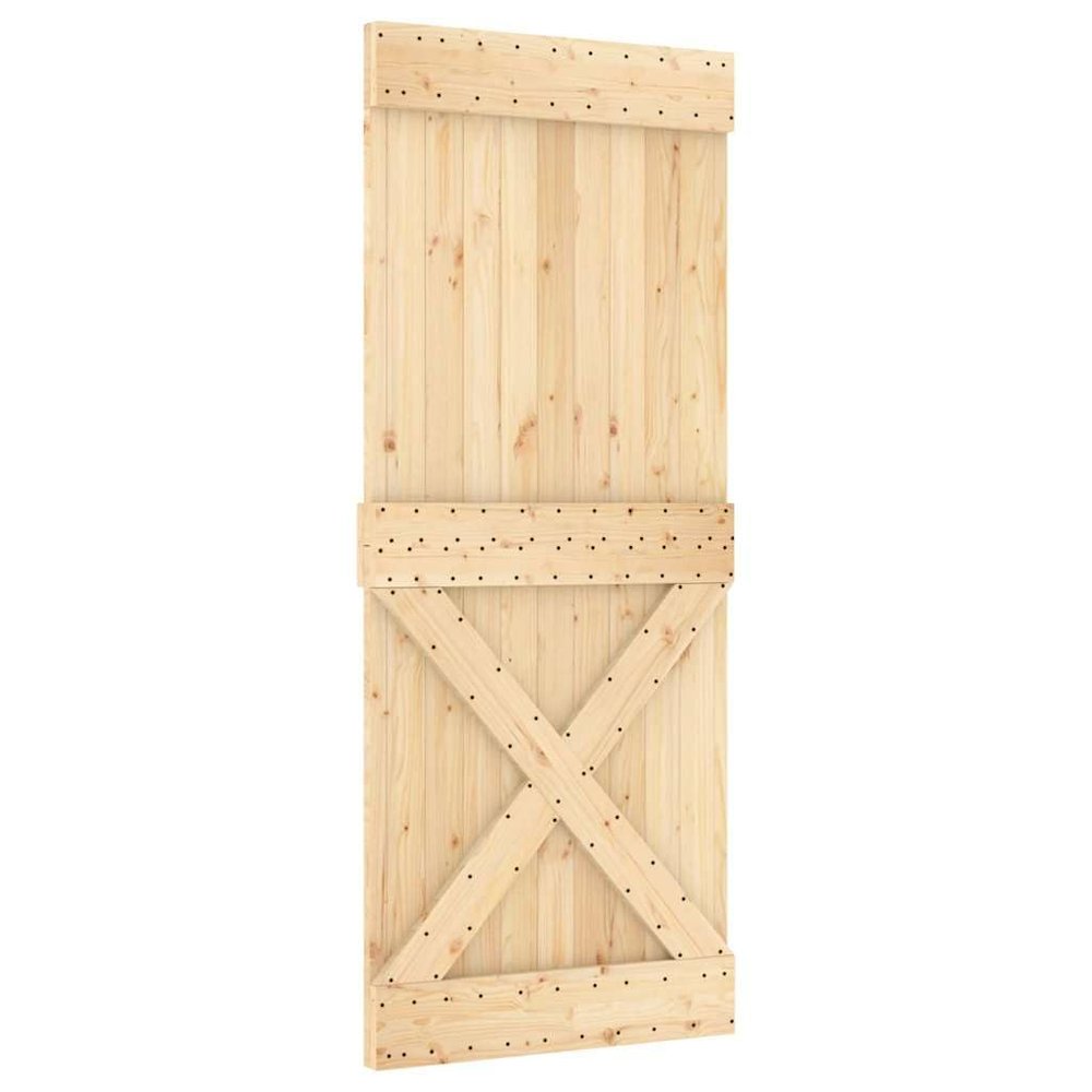 vidaXL Narvik 33.5"x82.7" Solid Pine Wood Sliding Barn Door, Modern Rustic Interior Door for Bedroom Kitchen Closet Garage - Natural Brown, Space-Saving & Easy Install (Without Hardware Kits)