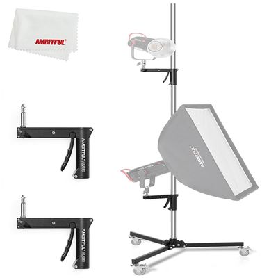 AMBITFUL Heavy Duty Photography Light Stand with Wheels, 8.5FT Adjustable Steel Stand with Pistol Grip & 360 Casters, 1/4" 3/8" Screw for Studio Monolight, Softbox, Umbrella, Strobe Lights
