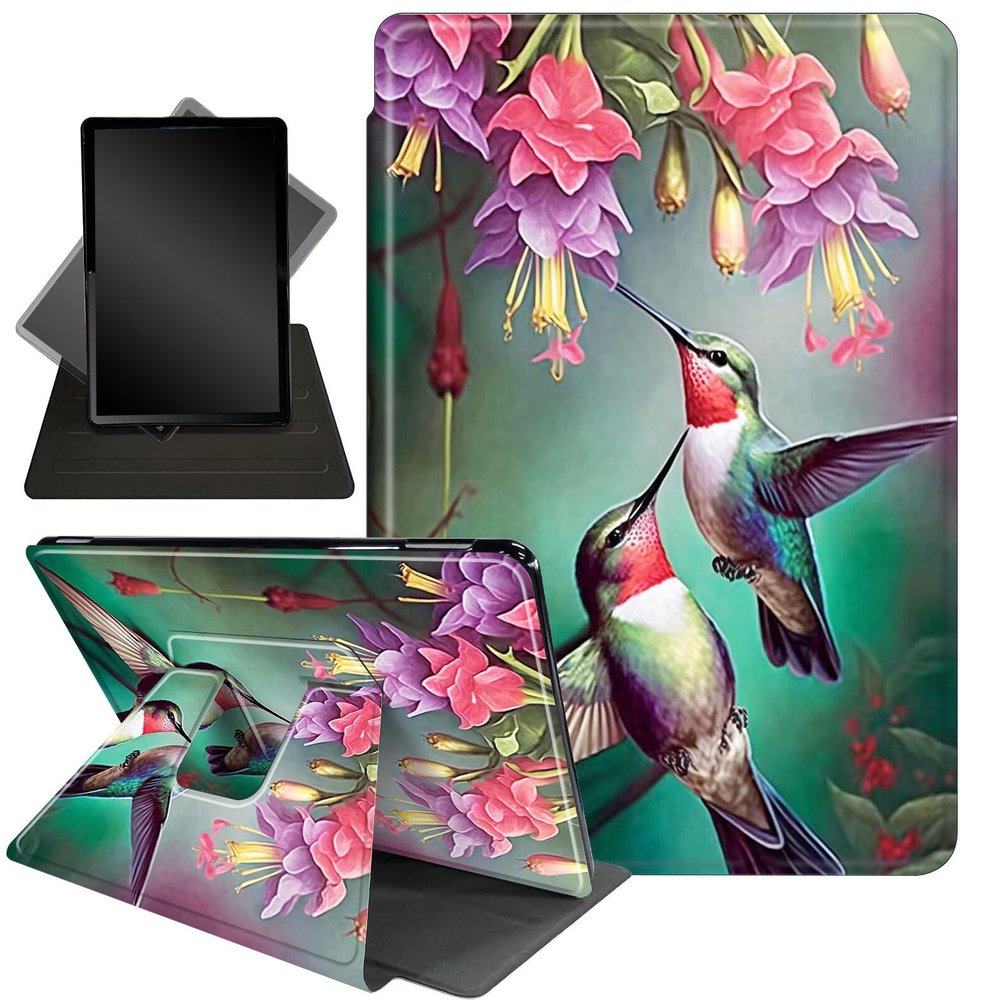 Case for Kindle Scribe 10.2 inch 2022 Release, 360 Degree Rotating Stand Smart Protective Cover Case for 10.2 Amazon Kindle Scribe 2022 Release,Hummingbird Red Flower