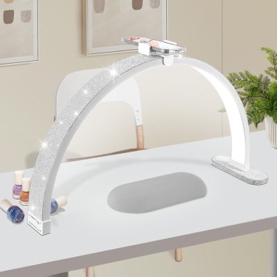 30in Half Moon Light for Nail Desk, Touch Control With Phone Holder, Adjustable Brightness and Color Temperature