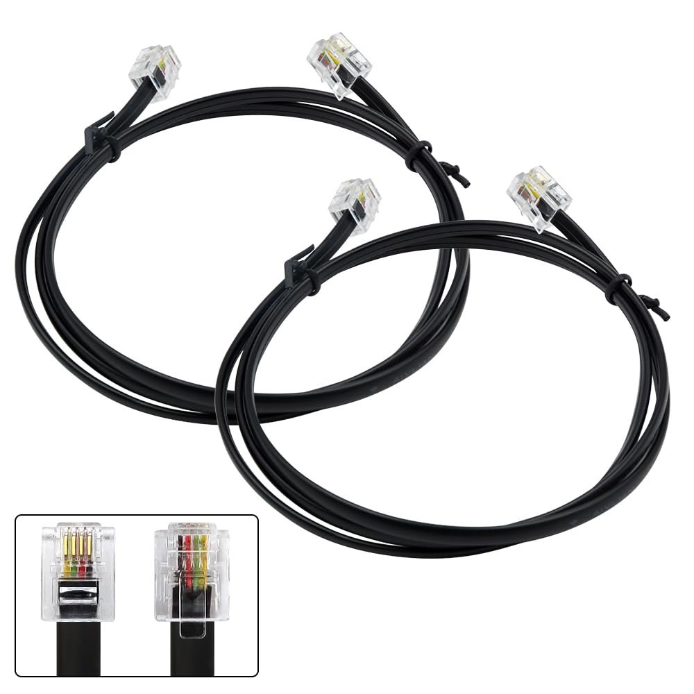 XANHAM Phone Cable 3 Feet Short Telephone Line Cord with RJ11 6P4C Connectors for Landline Phone, Fax Machine and Modem, for Both in-Wall and Out-Wall Using, Black, 2 Pack, AV04602