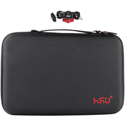 HSU Large Carrying Case and Magic Arm with Dual Ball Head (1/4"-20 Screw) Aluminum Alloy Metal Adjustable Universal Extension Magic Arm for Monitor, Microphone, GoPro