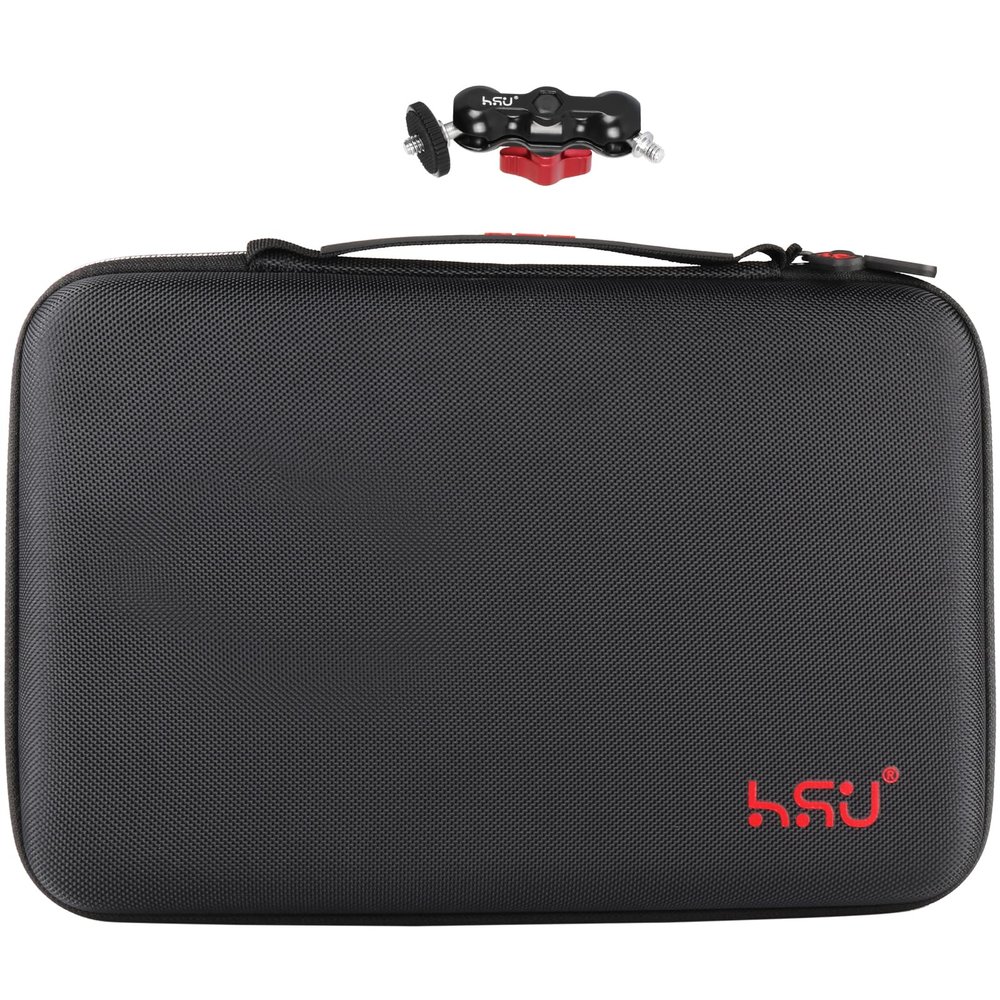 HSU Large Carrying Case and Magic Arm with Dual Ball Head (1/4"-20 Screw) Aluminum Alloy Metal Adjustable Universal Extension Magic Arm for Monitor, Microphone, GoPro