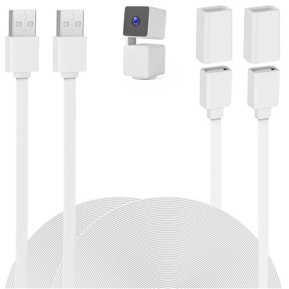 UYODM 2Pack 10Ft/3M USB Extension Cable Compatible with WYZE Cam V3/V2/V4, WYZE Cam Pan V3/V3 Pro/ V2, IPX7 Waterproof Extension Charging Cable Power Your WYZE Cam Continuously - White