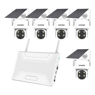 ZHXINSD PTZ Security Cameras Wireless Outdoor Solar Powered, Pan Tilt 360 View 10 CH Ultra 2K Home Security Camera System with 5 Cameras Human Detection Two Way Audio Color Night Vision 64G Storage