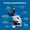 Accu-Scope Digital Microscope with Eyepiece Camera, EXC-103-EP - Trinocular Head, 40-1000X Magnification, Cordless LED Illumination - 5.1 Megapixel Images, 26 FPS Video, USB 2.0 Output view 2