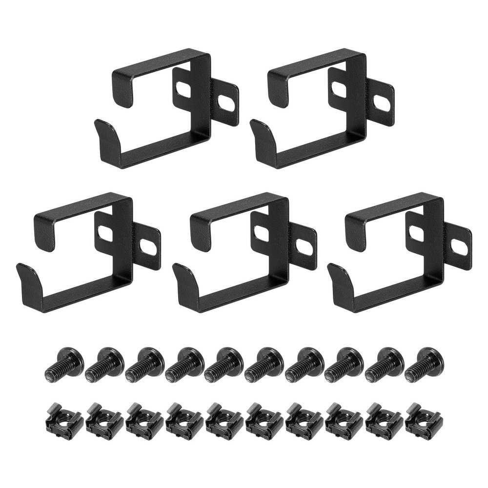 DMiotech 5Set Server Rack Cable Management D Ring Hook Network Rack Mount Metal Wire Cord Organizer Ring for Network Patch Cables,Fiber Optic,Power Cord Black