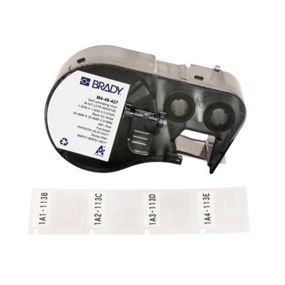 Brady Authentic (M4-49-427) Self-Laminating Vinyl Wrap Around Labels 1" H x 1" W Black on White, Clear, 260 Labels. for use with The BMP41, BMP51, and M511 Label Printers