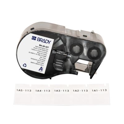 Brady Authentic (M4-48-427) Self-Laminating Vinyl Wrap Around Labels 1" H x 0.75" W Black on White, Clear, 200 Labels. for use with The BMP41, BMP51, and M511 Label Printers