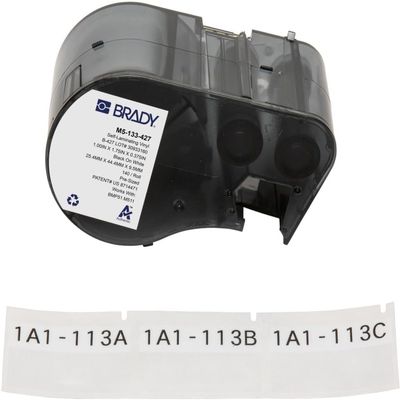 Brady Authentic (M5-133-427) Self-Laminating Vinyl Wrap Around Labels 1" H x 1.75" W Black on White, Clear, 140 Labels. for use with The BMP51 and M511 Label Printers