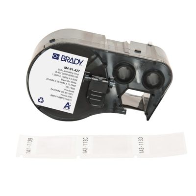 Brady Authentic (M4-91-427) Self-Laminating Vinyl Wrap Around Labels 1.5" H x 1" W Black on White, Clear, 180 Labels. for use with The BMP41, BMP51, and M511 Label Printers