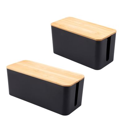 DOITOOL 2pcs Multifunctional Wire Storage Boxes Stylish Grain Socket Containers for Desk Organization for and Cables Home Office and Space-Saving