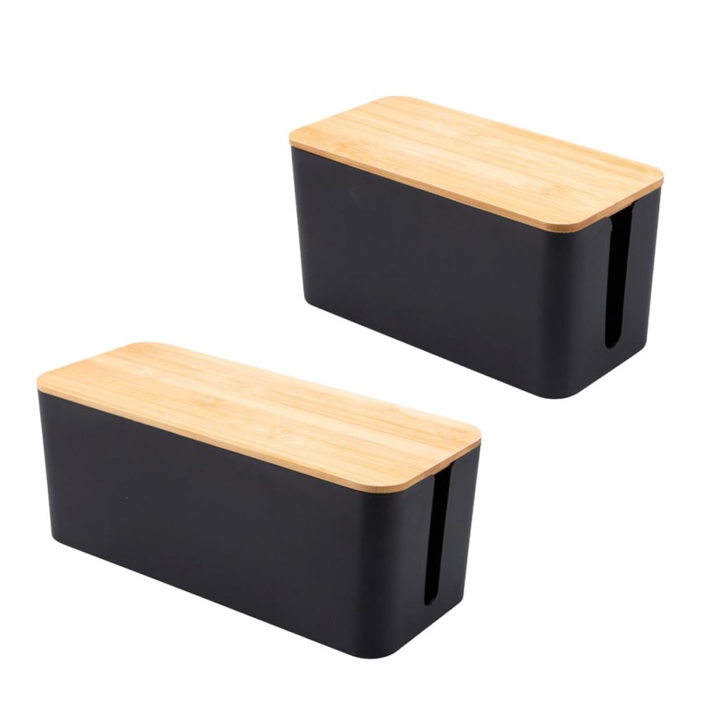 DOITOOL 2pcs Multifunctional Wire Storage Boxes Stylish Grain Socket Containers for Desk Organization for and Cables Home Office and Space-Saving